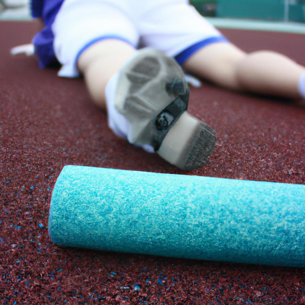 Person foam rolling after tennis