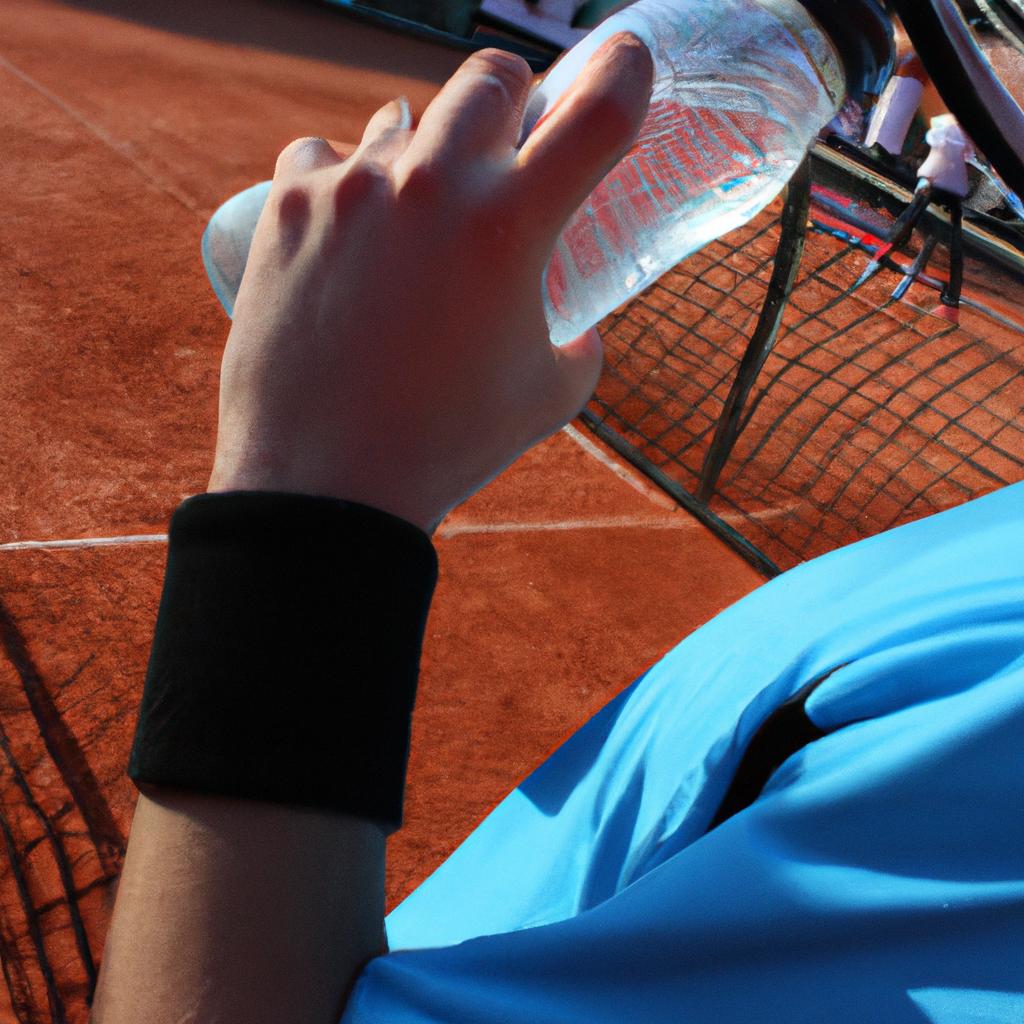 Person drinking water during tennis