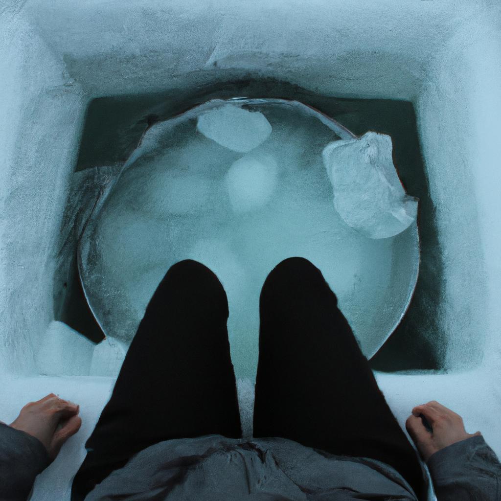 Person sitting in ice bath