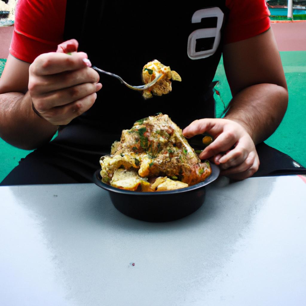 Person eating healthy meal post-match