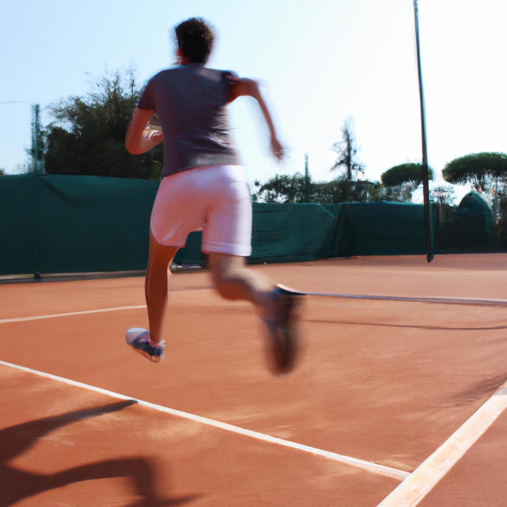 Person sprinting on tennis court